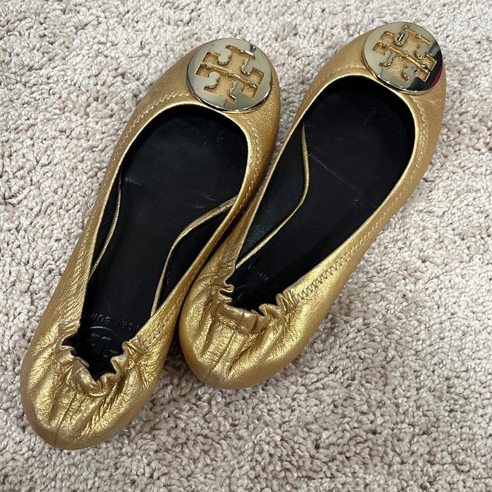 USED Gold Tory Burch Flats